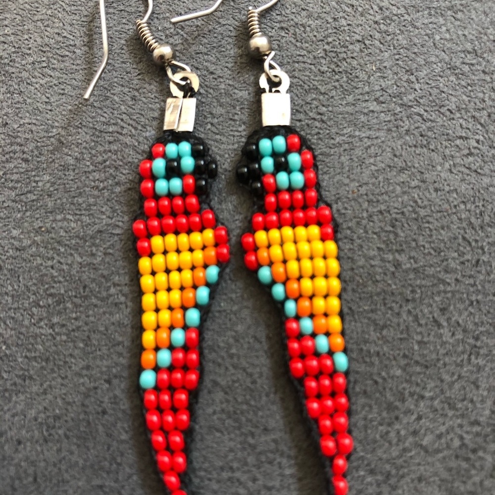Hand beaded parrot earrings